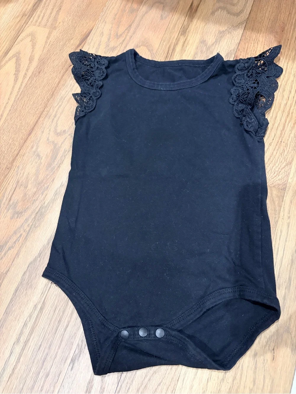 Toddler girl black onesie with lace sleeves